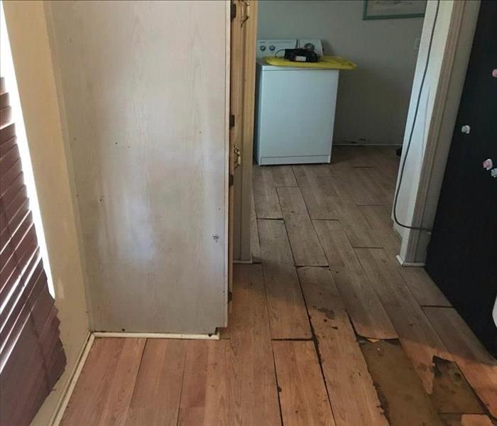 Wood floors with water damage. 